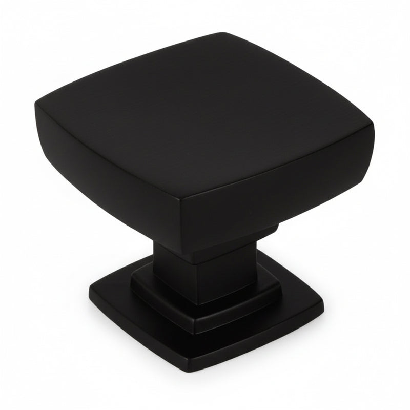 Convex square flat black finish cabinet knob with one and an eighth inch length