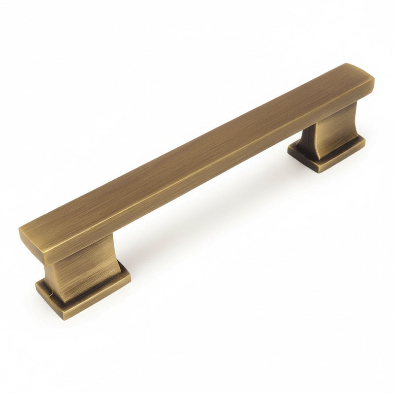 Brushed antique brass cabinet pull with square edge design