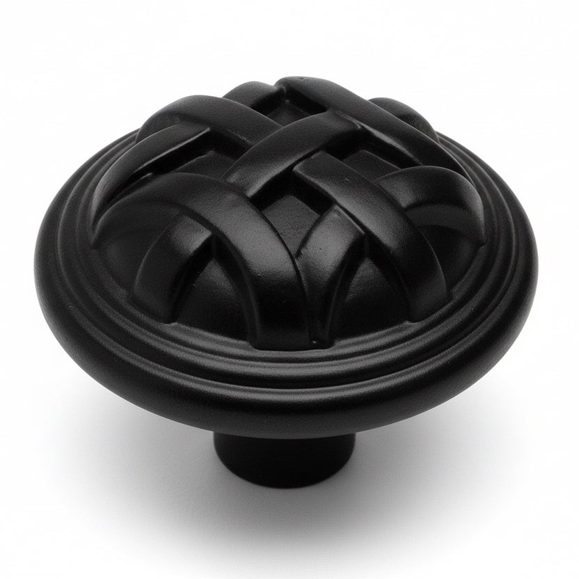 Round drawer knob with convex surface and woven lines design