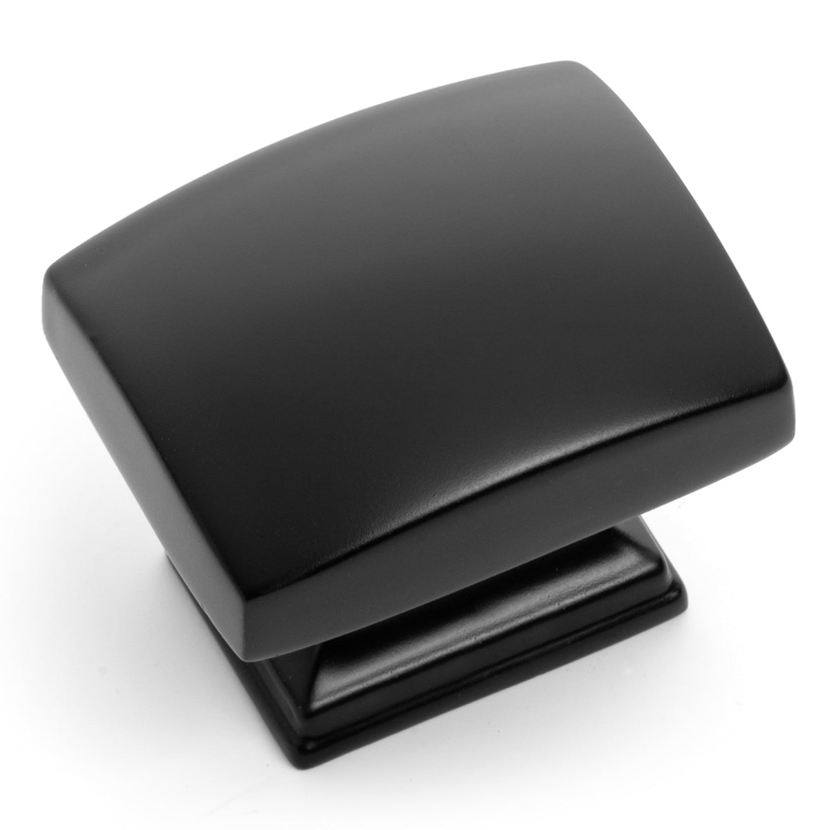 A flat black contemporary cabinet knob.