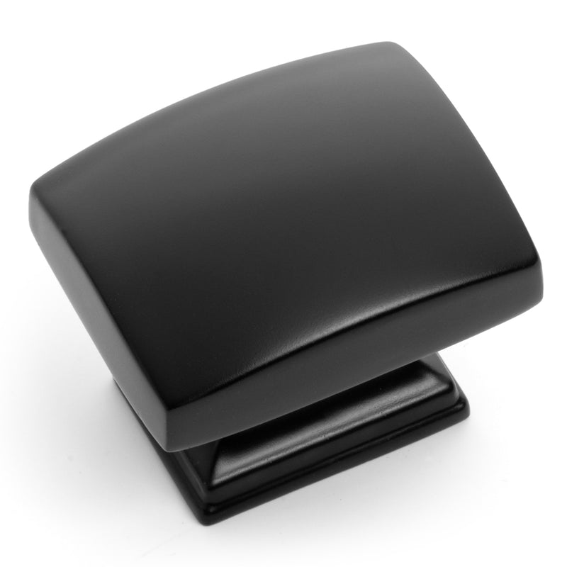 A flat black contemporary cabinet knob.