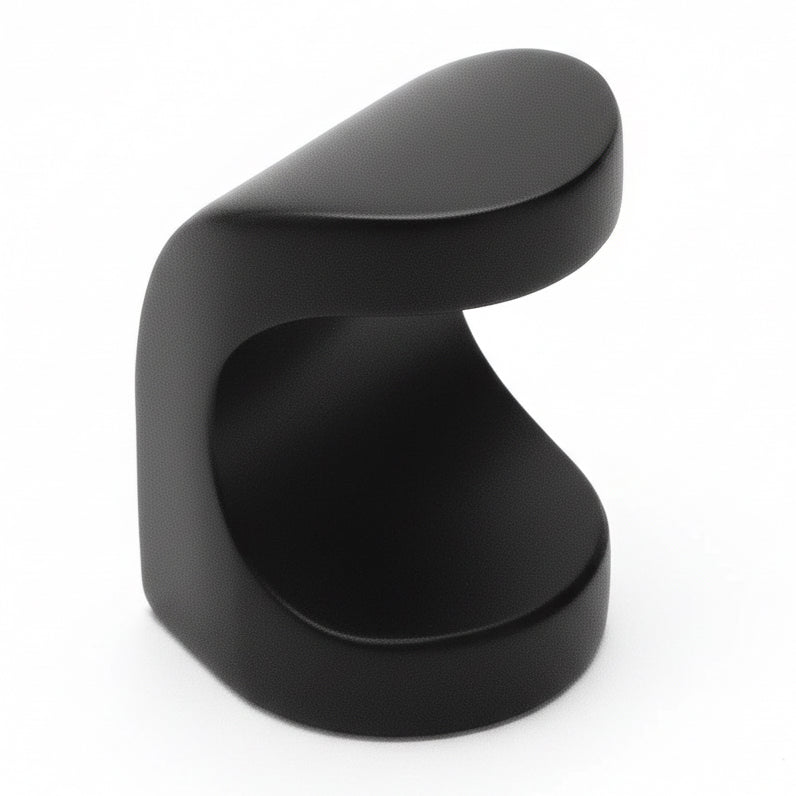 Cabinet knob in flat black finish with flat black and concave side on the face