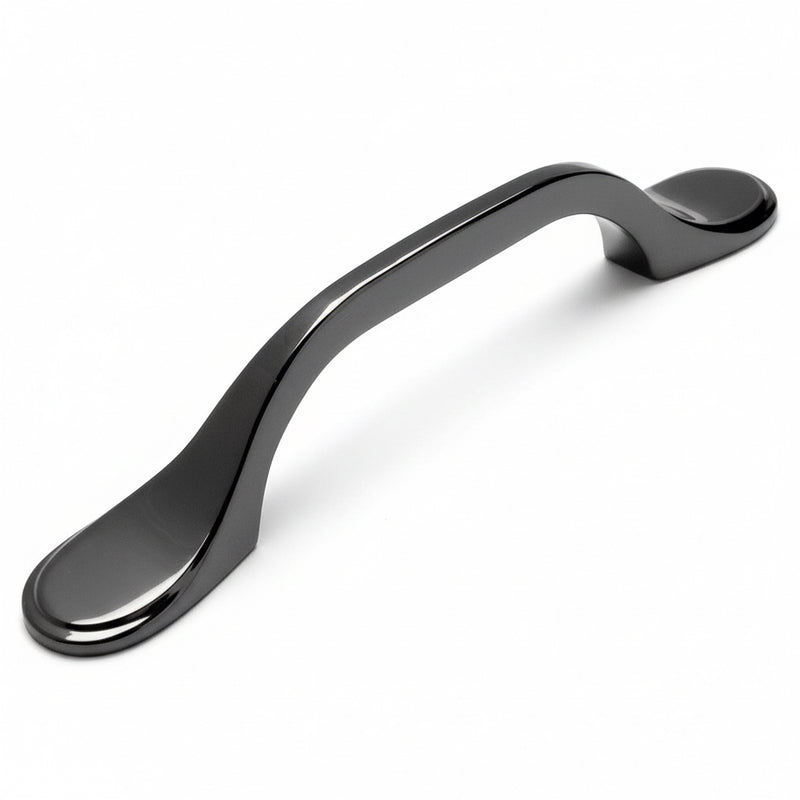 Three inch hole spacing cabinet pull with flare ends in black nickel finish