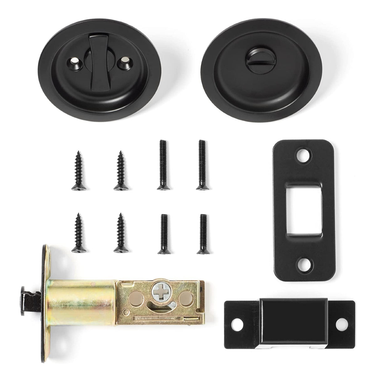 Dynasty Hardware Flat Black Round Passage Pocket Door Latch