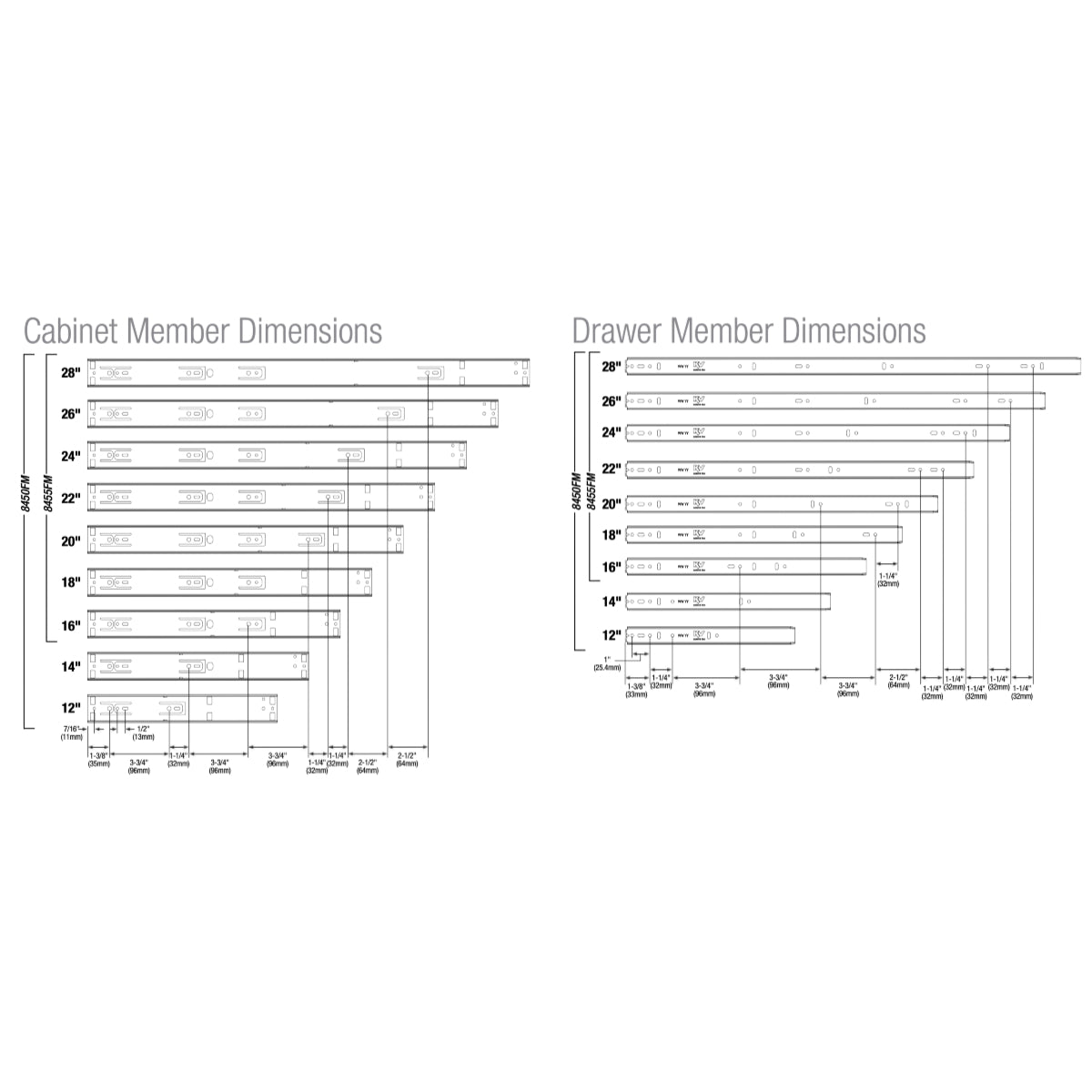 KV 8450FM 22&quot; Soft-Close Full Extension Drawer Slides