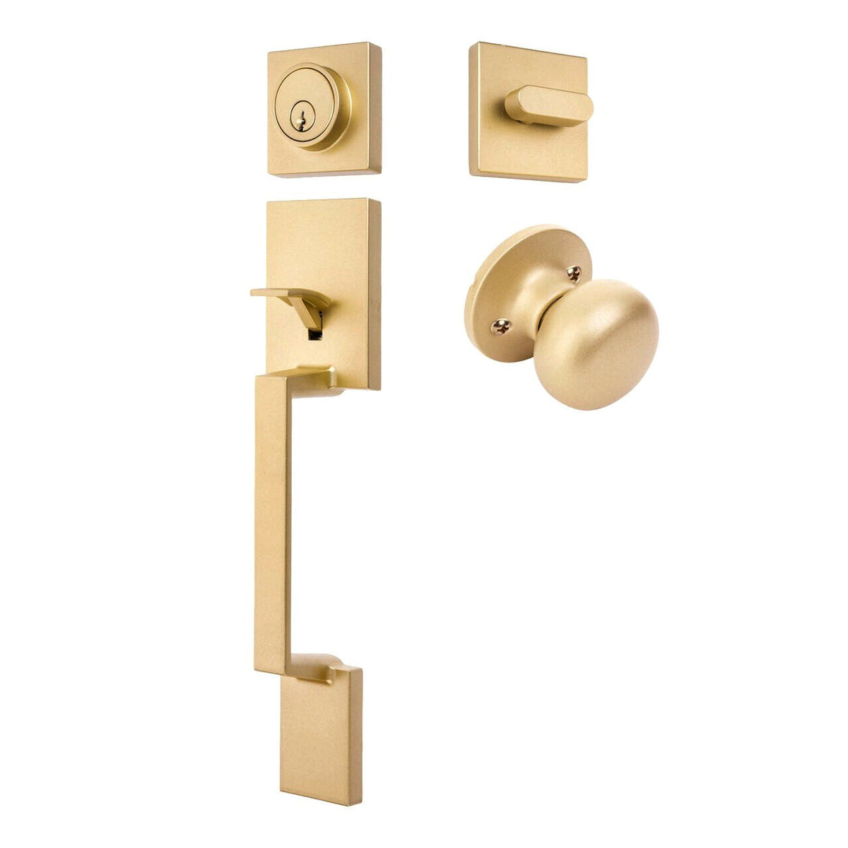 Keeneland Design Satin Brass Contemporary Handleset with Bedford Knob