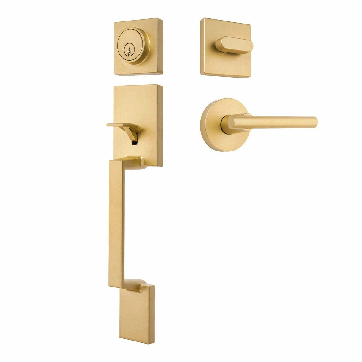 Keeneland Design Satin Brass Contemporary Handleset with Kain Lever