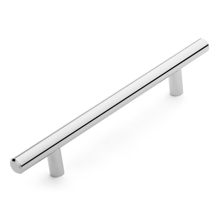 European straight polished chrome cabinet pull with five inch hole spacing