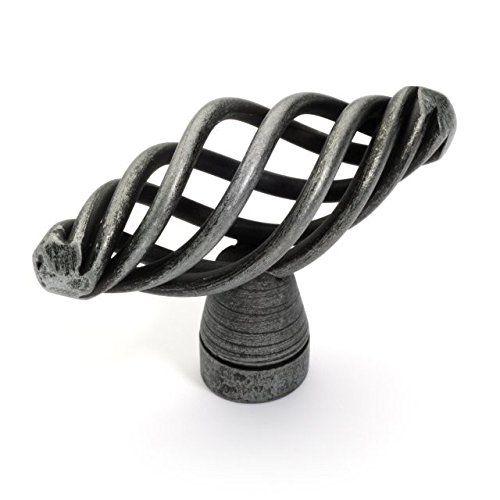Antique pewter drawer knob with birdcage design and two and one eight inch length