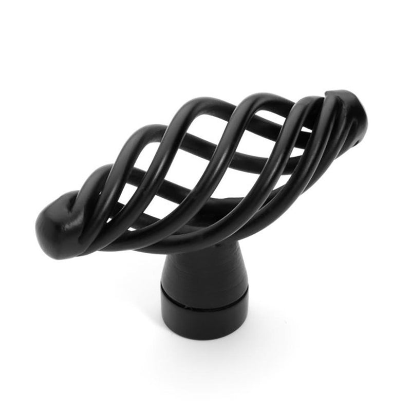 Birdcage flat black cabinet knob in rugby ball shape