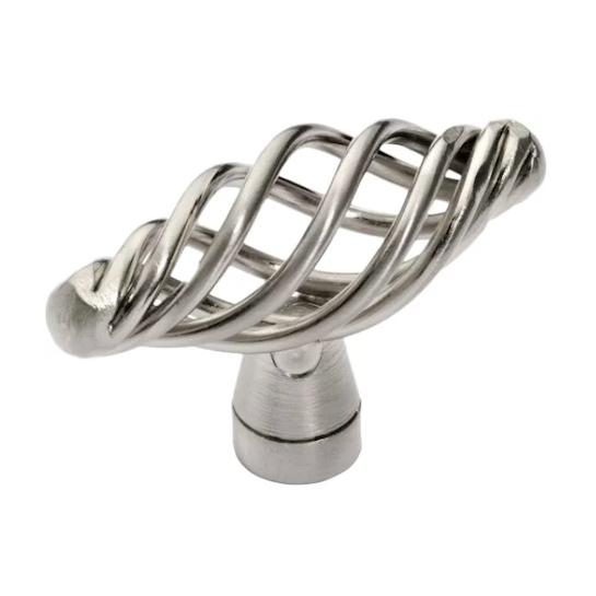 Drawer knob in satin nickel finish with oval birdcage design