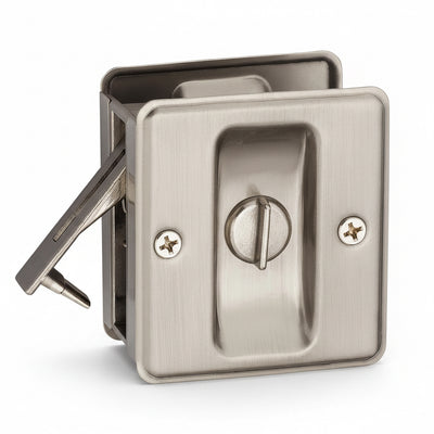 Satin nickel privacy pocket door latch