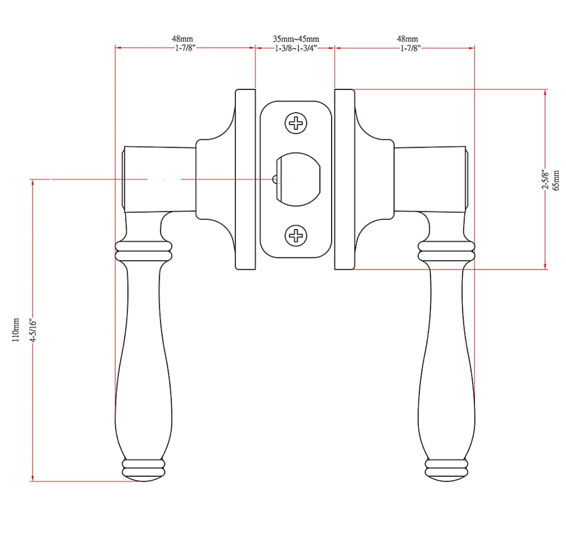 Villa Passage Door Lever, Polished Chrome