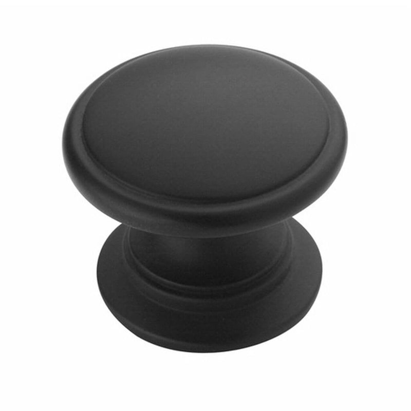 Circle cabinet knob in flat black finish with one and a quarter inch diameter Amerock BP53012-FB Flat Black Cabinet Knob