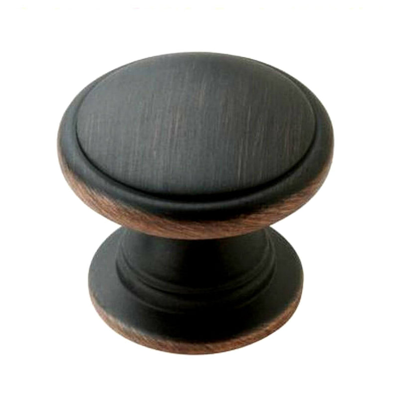 Circle oil rubbed bronze cabinet knob with slightly lowered edges Amerock BP53012-ORB Oil Rubbed Bronze Cabinet Knob
