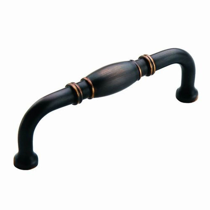 Fluted design cabinet pull in oil rubbed bronze finish with three and three fourths inch hole spacing Amerock BP55243-ORB Oil Rubbed Bronze Cabinet Pull