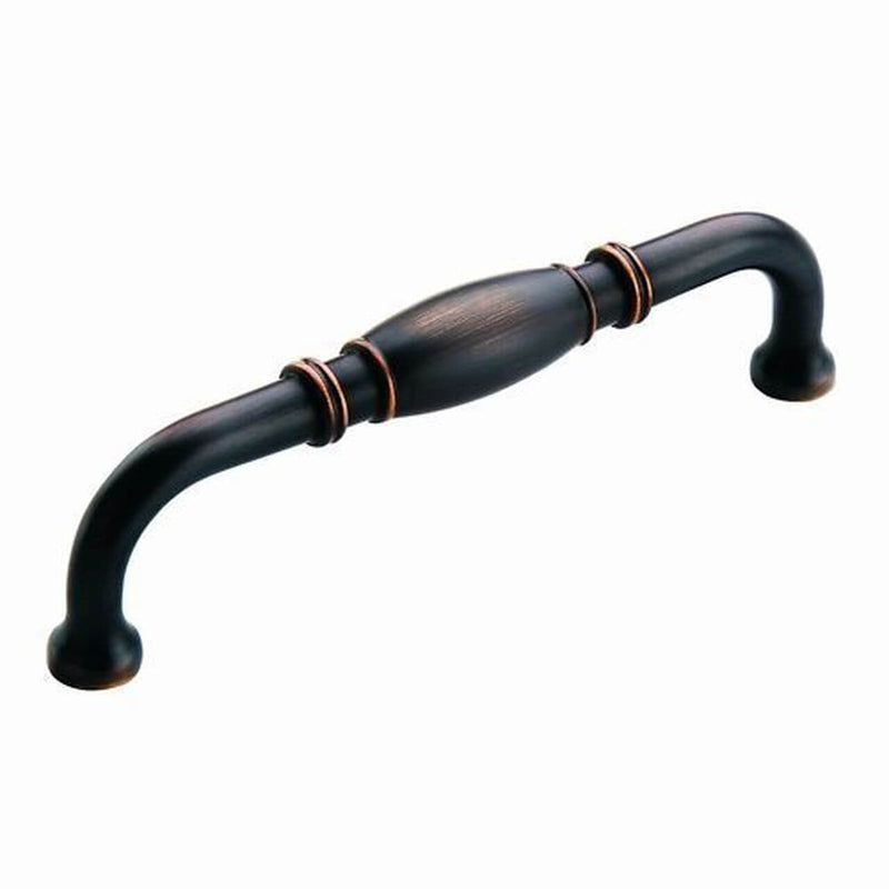 Barrel cabinet pull in oil rubbed bronze finish with five inch hole spacing Amerock BP55244-ORB Allison Oil Rubbed Bronze Cabinet Pull