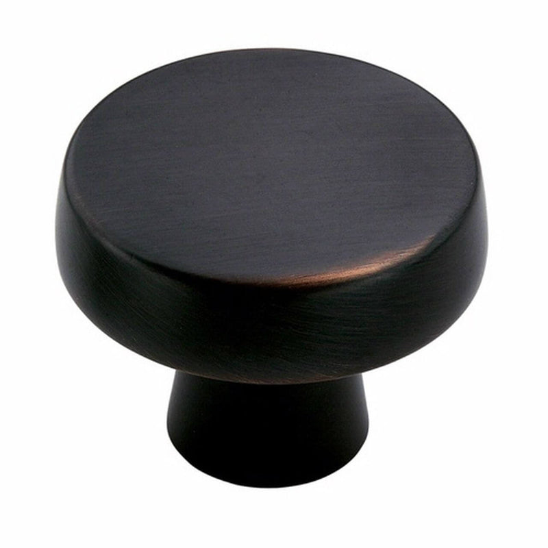 Oversized circle knob with flat top and one and three fourths inch diameter in oil rubbed bronze finish Amerock BP55272-ORB Oil Rubbed Bronze Cabinet Knob