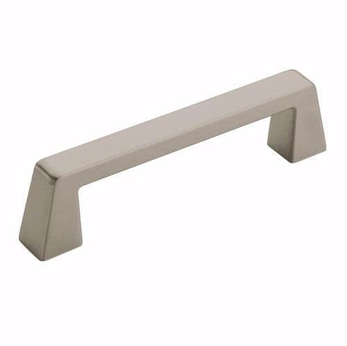 Modern cabinet drawer pull in satin nickel finish with three and three fourths inch hole spacing Amerock BP55276-G10 Satin Nickel Cabinet Pull