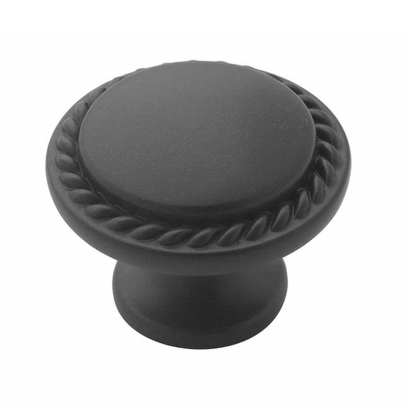 Round cabinet knob with beautiful rope edging in flat black finish