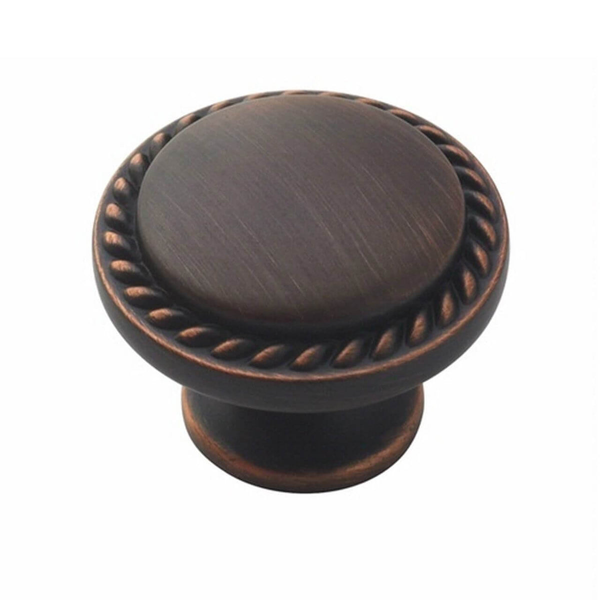 Oil rubbed bronze drawer knob with delicate rope edging