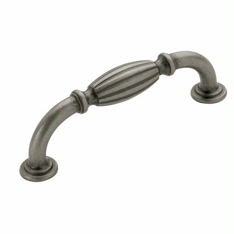 Barrel shaped cabinet pull in weathered nickel finish and three and three fourths inch hole spacing Amerock BP55223-WN Weathered Nickel Cabinet Pull