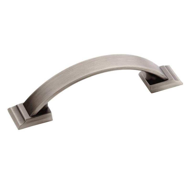 Curvy cabinet pull in antique silver finish with three inch hole spacing  Amerock Candler BP29349AS Antique Silver Cabinet Pull