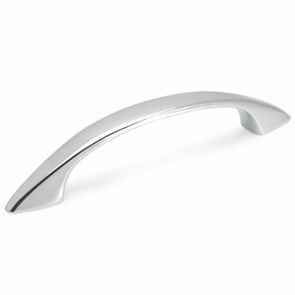 Slim subtle arched drawer pull in polished chrome finish