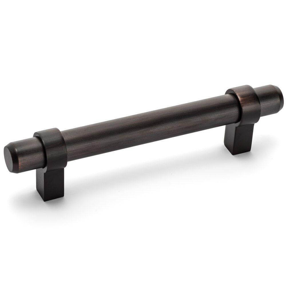 Oil rubbed bronze euro style bar pull with five inch hole spacing