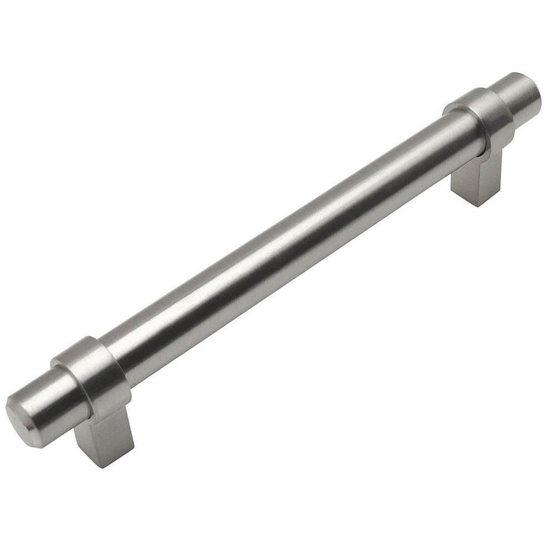 Satin nickel euro style bar pull with five inch hole spacing
