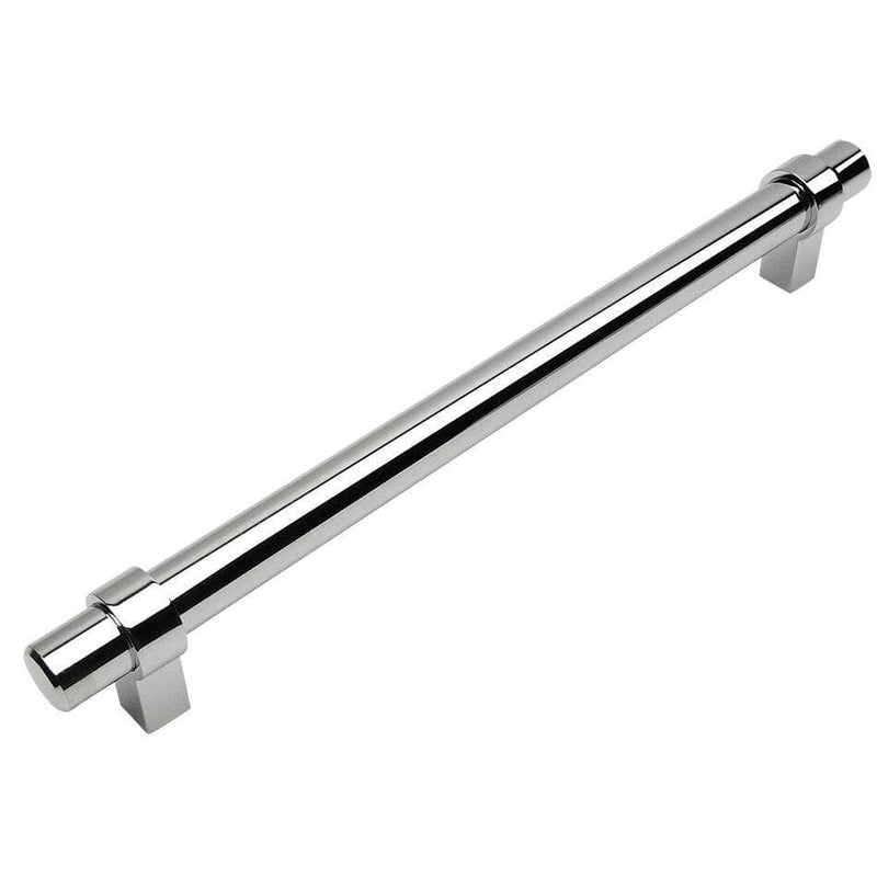 Polished chrome euro style bar pull with seven and a half inch hole spacing