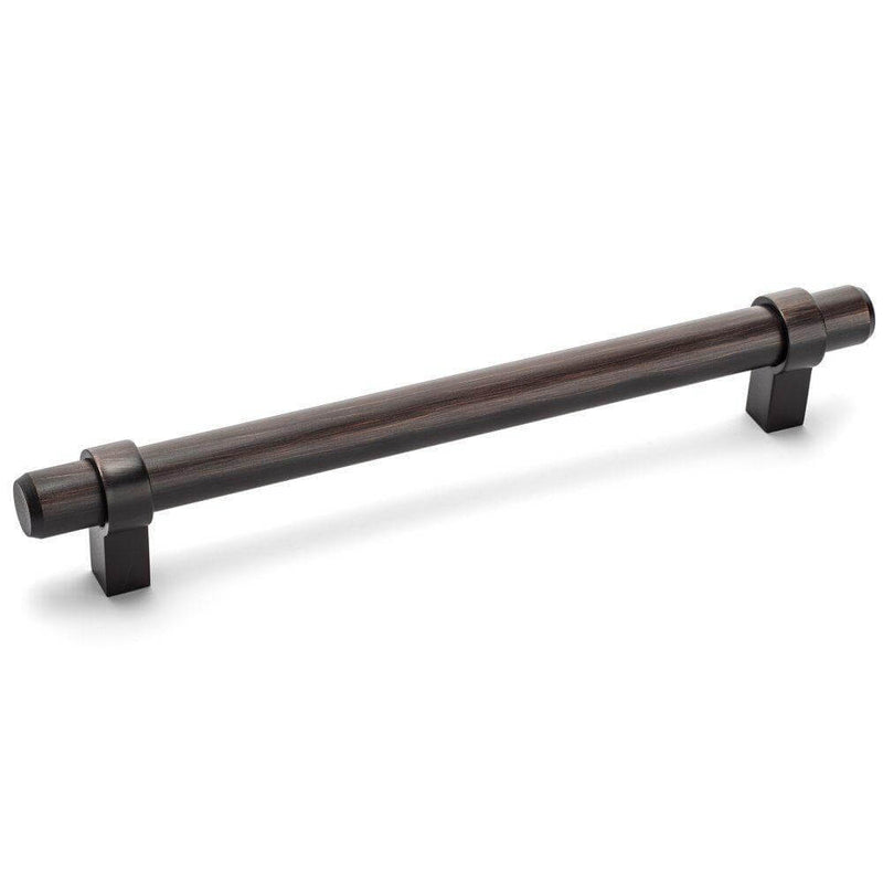 Oil rubbed bronze euro style bar pull with seven and a half inch hole spacing