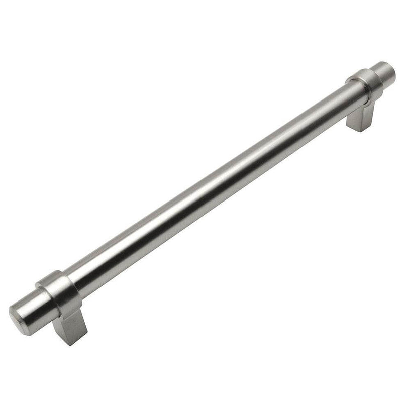 Satin nickel euro style bar pull with seven and a half inch hole spacing