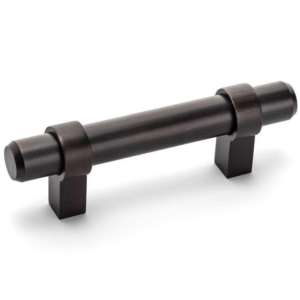 Oil rubbed bronze euro style bar pull with two and a half inch hole spacing