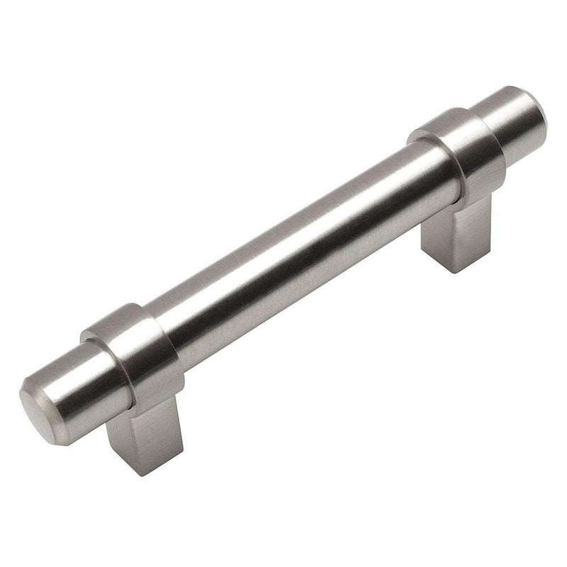 Satin nickel euro style bar pull with two and a half inch hole spacing