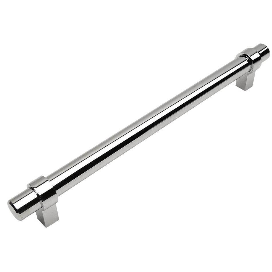 Polished chrome euro style bar pull with eight and seven eighths inch hole spacing