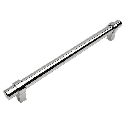 Polished chrome euro style bar pull with eight and seven eighths inch hole spacing