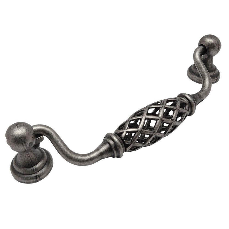 Birdcage cabinet pull in weathered nickel finish with five inch hole spacing
