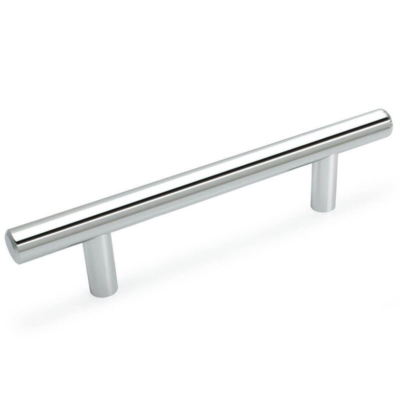 Polished chrome euro style bar pull with four inch hole spacing