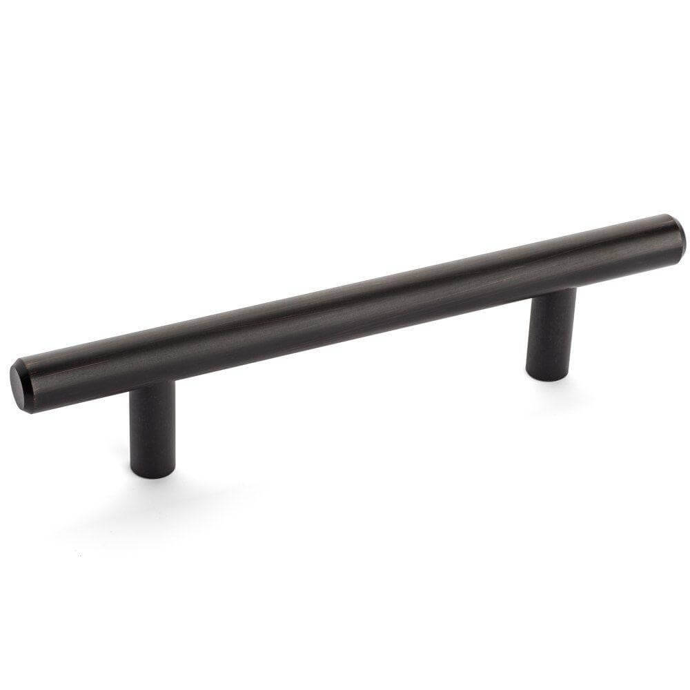 Oil rubbed bronze euro style bar pull with three and three quarters inch hole spacing