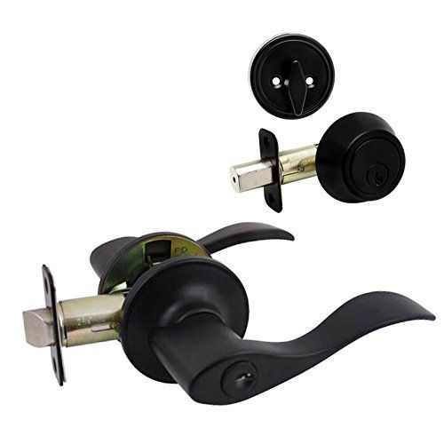 Kingston Matte Black Entry Lever with Matching Single Cylinder Deadbolt Combo Pack