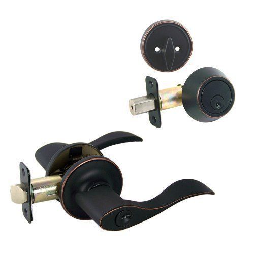Kingston Oil Rubbed Bronze Entry Lever with Matching Single Cylinder Deadbolt Combo Pack