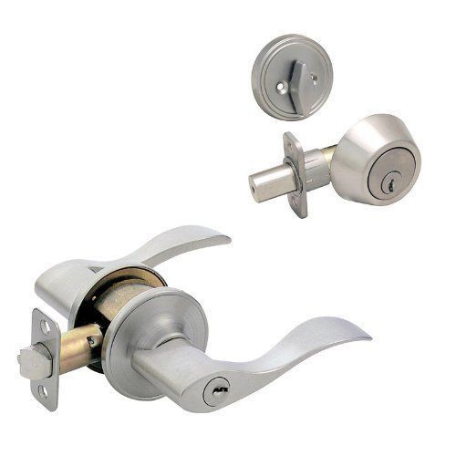 Kingston Satin Nickel Entry Lever with Matching Single Cylinder Deadbolt Combo Pack