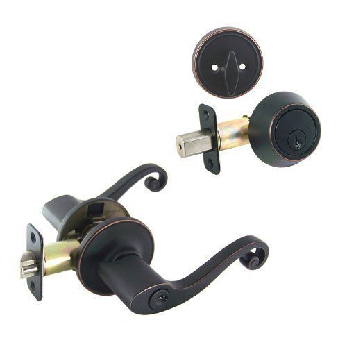 Livingston Oil Rubbed Bronze Entry Lever with Matching Single Cylinder Deadbolt Combo Pack