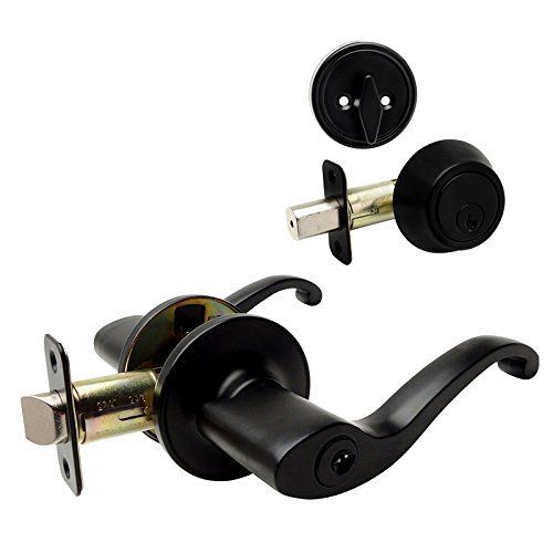 Richmond Matte Black Entry Lever with Matching Single Cylinder Deadbolt Combo Pack