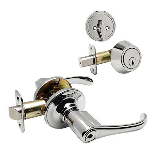 Rochester Polished Chrome Entry Lever with Matching Single Cylinder Deadbolt Combo Pack