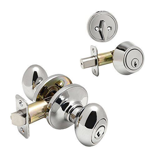 Somerset Polished Chrome Entry Knob with Matching Single Cylinder Deadbolt Combo Pack